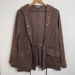 Rob Brown Faux Suede Cargo Jacket Women's Size 10 Lightweight‎ Hood Adjustable